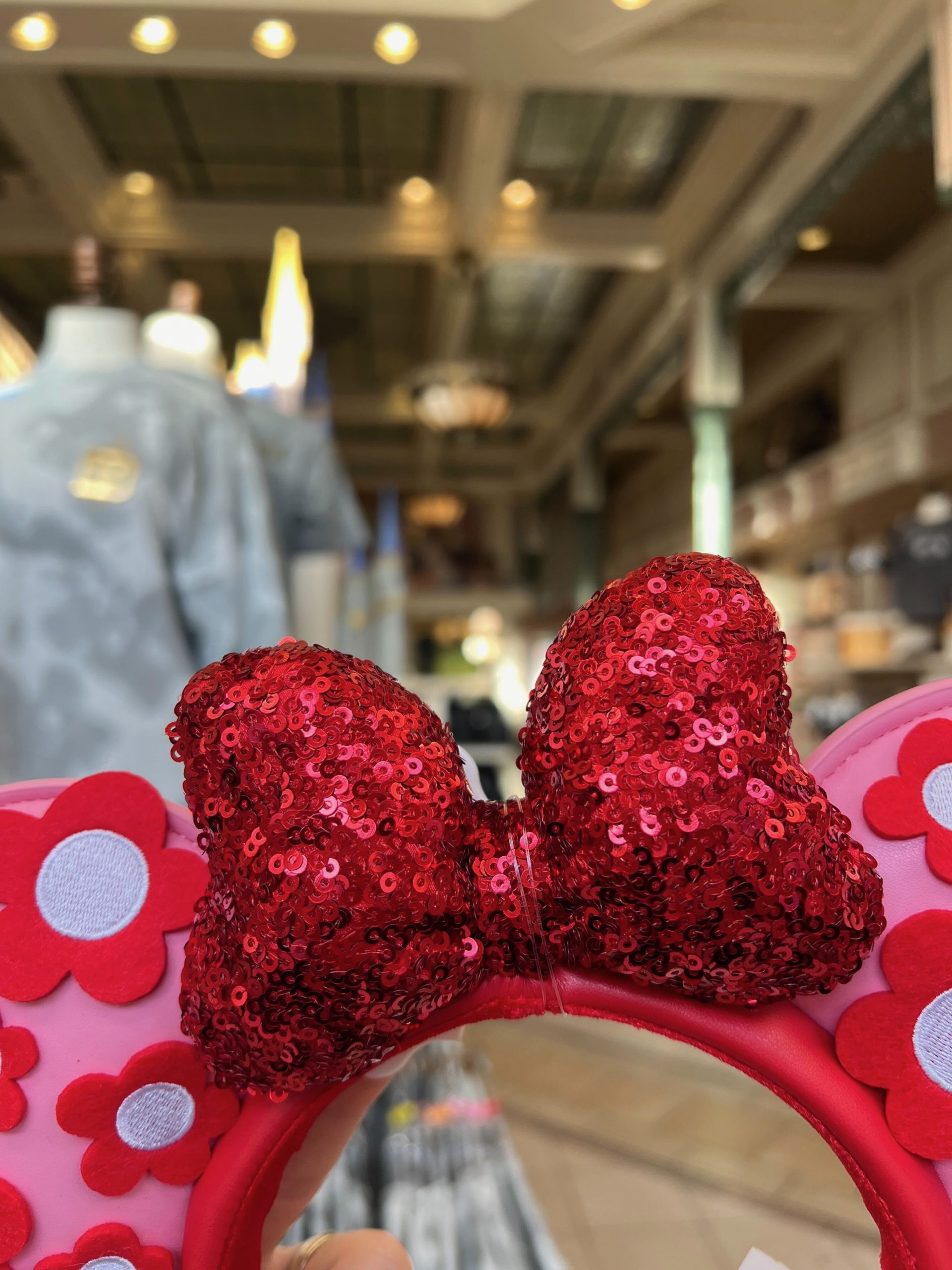 Red Pink Floral Minnie Ears Sequin Bow Emporium