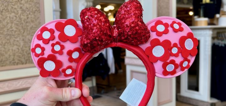 Red Pink Floral Sequin Minnie Ears Emporium