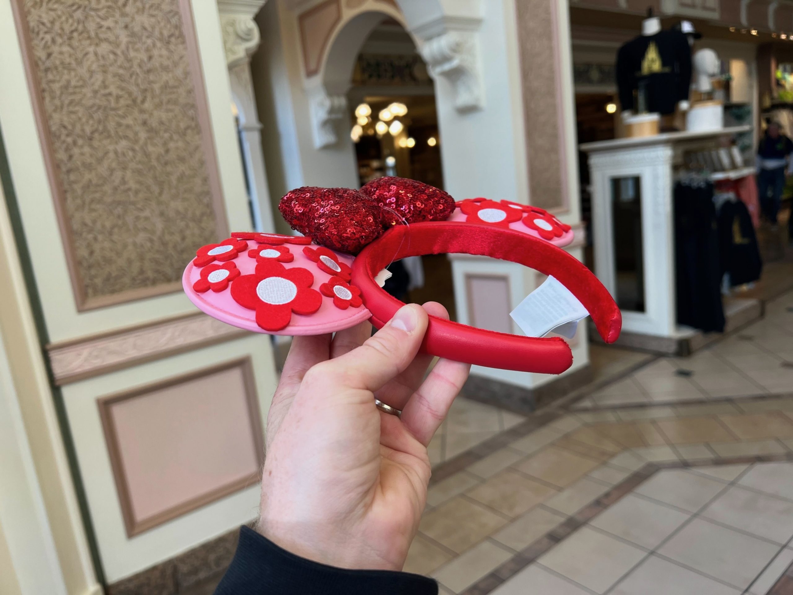 Red Pink Floral Sequin Bow Minnie Ears Emporium