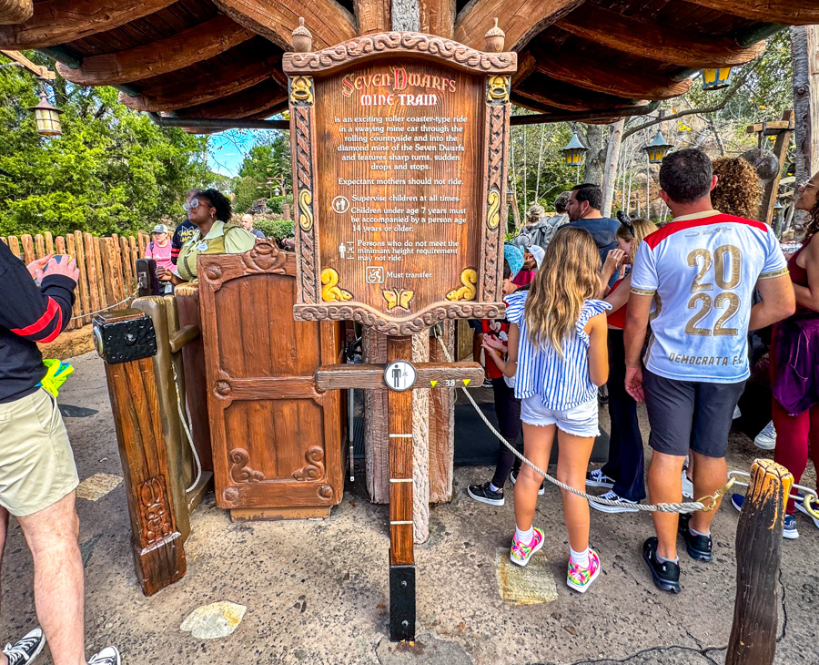Seven Dwarfs Mine Train Entrance Height Requirement Warning Sign