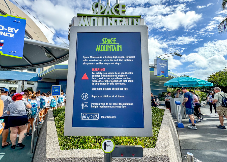 Space Mountain Entrance Height Requirement Warning Sign