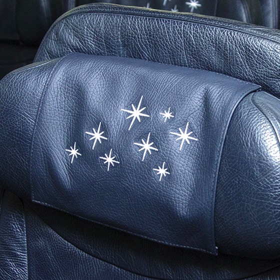Frozen-themed WestJet magic plane seat detail
