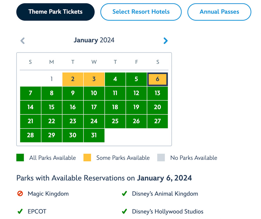 park pass reservations calendar availability disney world marathon weekend