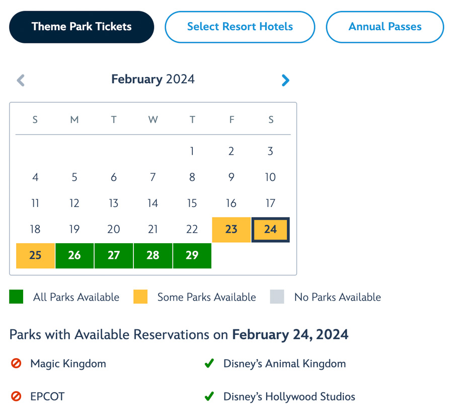 Disney World February 2024 Park Pass Reservations Availability