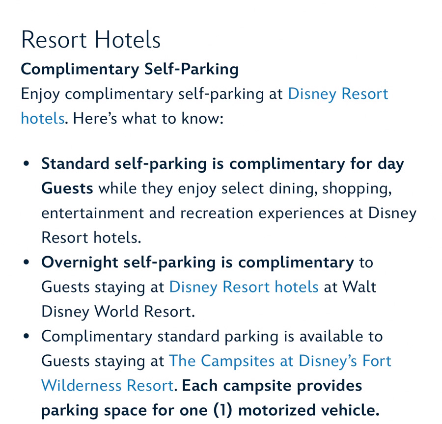 Disney World Resort Hotels Parking Complimentary Self Parking