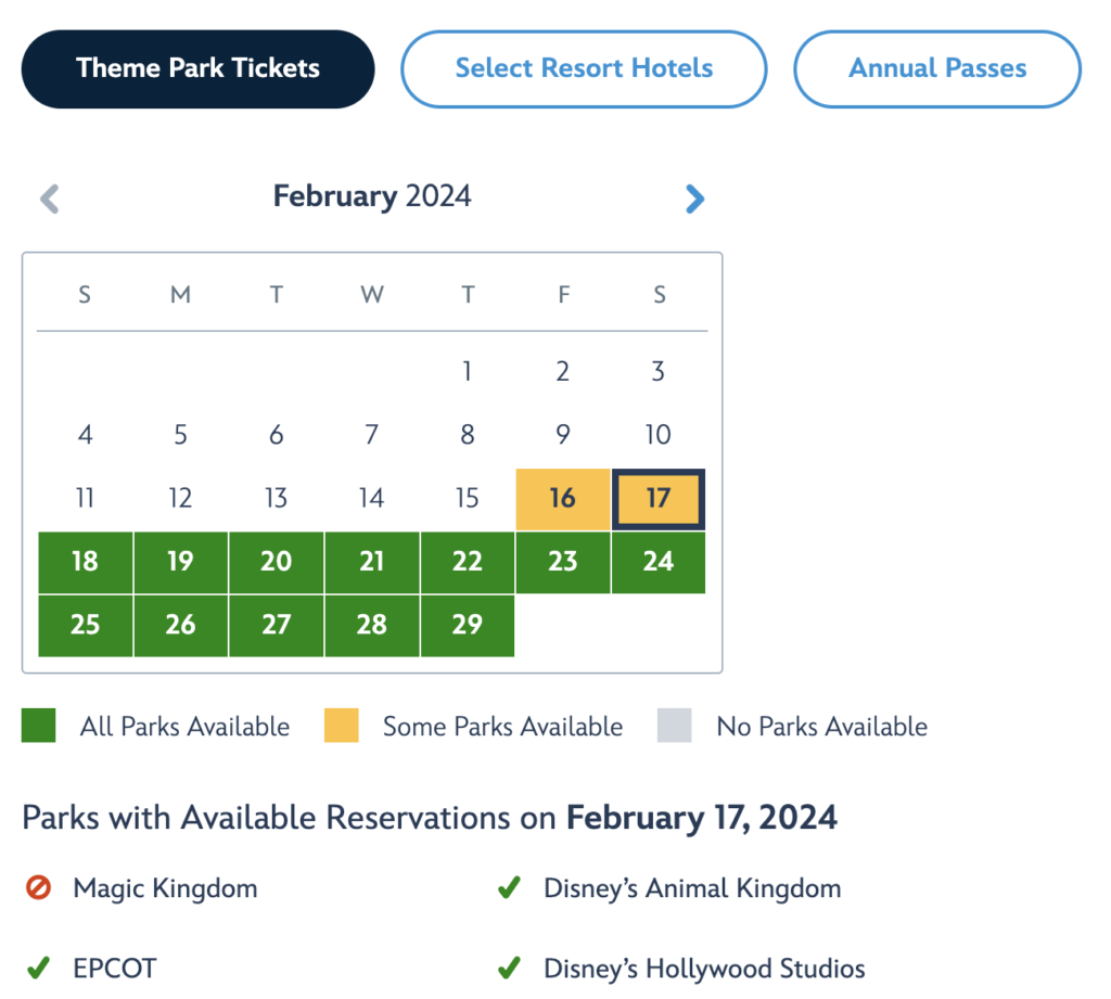 President's Day Park Tickets