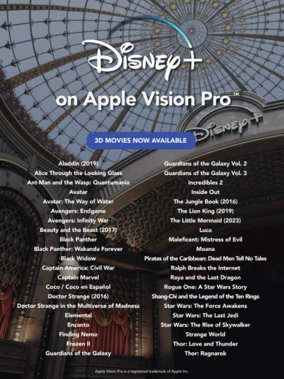Disney+ Apple Vision Titles