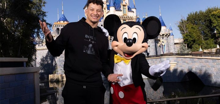 Patrick Mahomes and Mickey Mouse at Disneyland