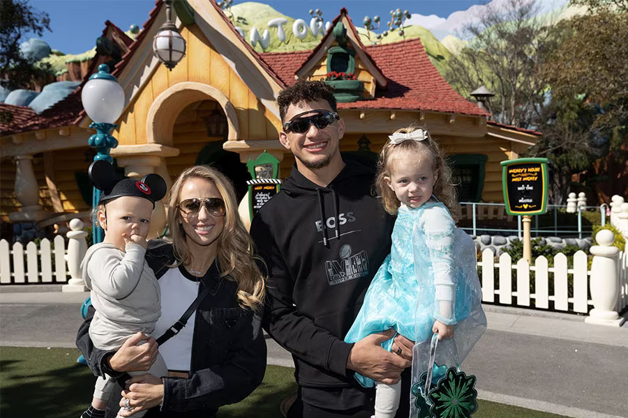 The Mahomes family at Mickey's Toontown at Disneyland