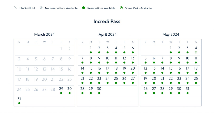 April 2024 Theme Park Reservations Availability Calendar
