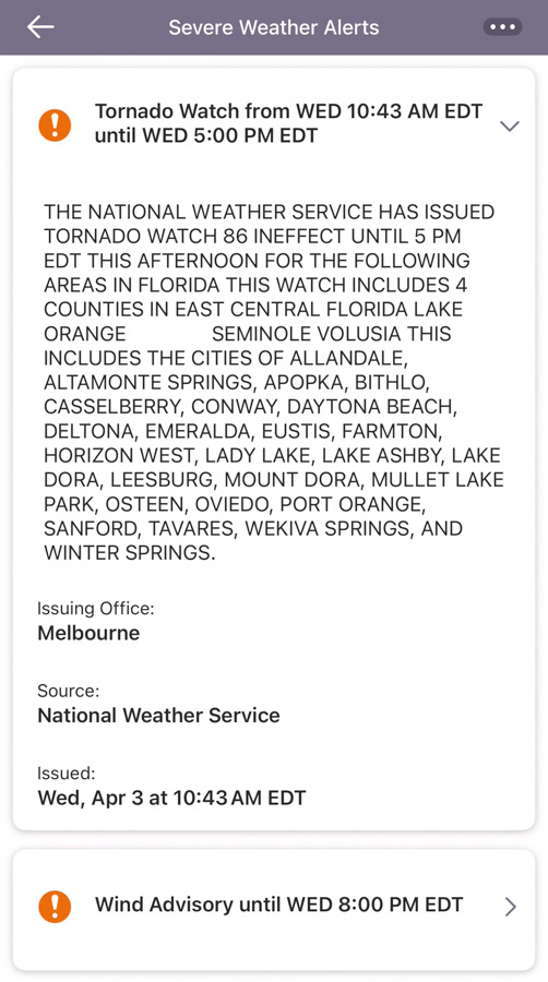 Orlando Severe Weather Warnings Storms