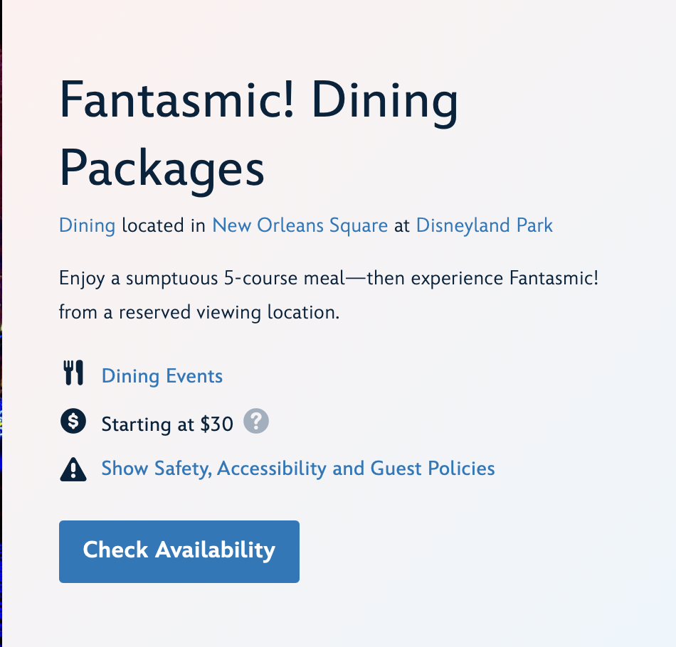 Blue bayou Dining Package