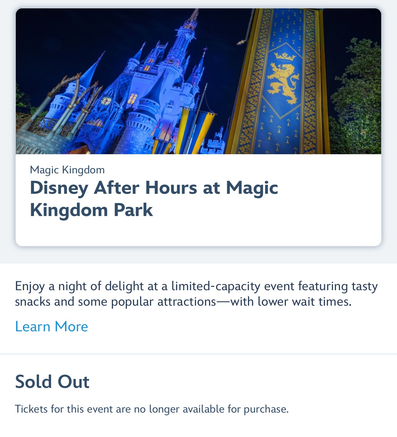 Magic Kingdom After Hours Sold Out