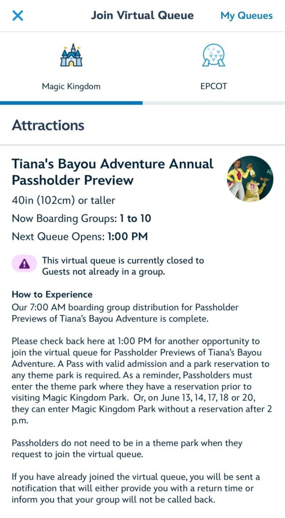 Tiana's Bayou Adventure Queue