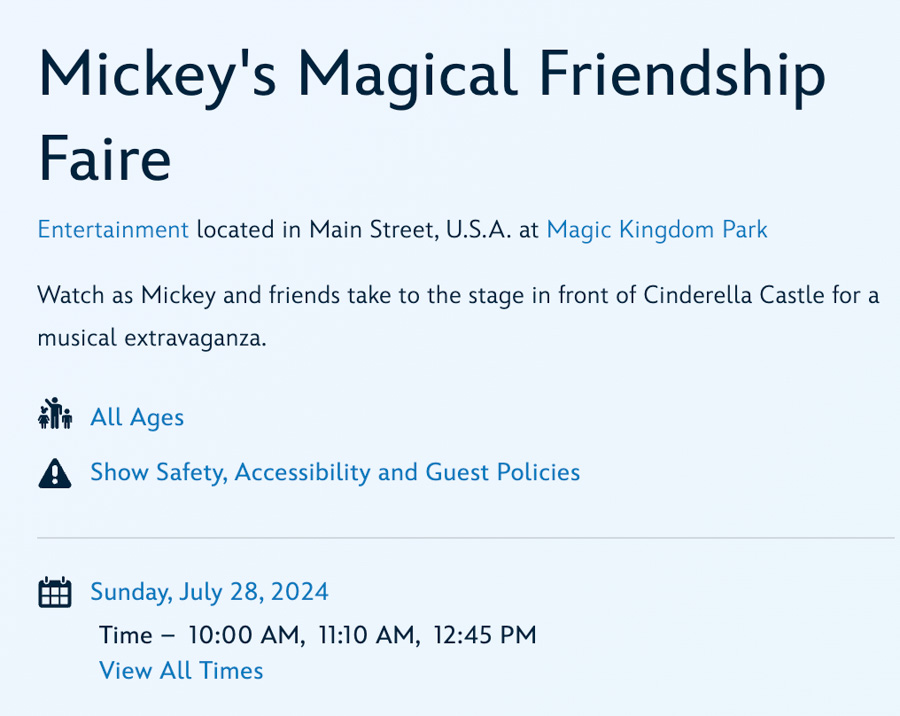 Cinderella Castle Stage Shows Paused Closed Canceled Mickey's Magical Friendship Faire Let the Magic Begin