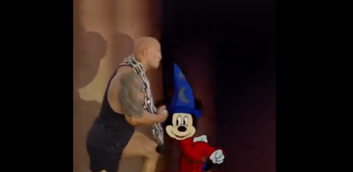 the rock doing squats with sorcerer mickey