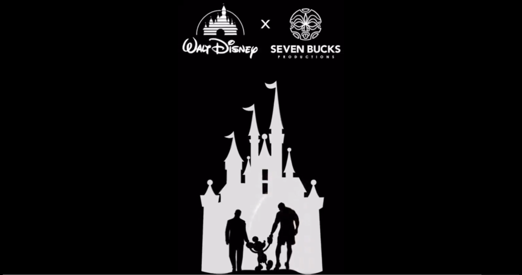 walt disney parks and seven bucks production partnership showing walt mickey and the rock holding hands